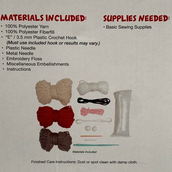 Needle Creations Reindeer Crochet Kit Christmas Holiday Craft Doll 6x7" Finished - Picture 4 of 8